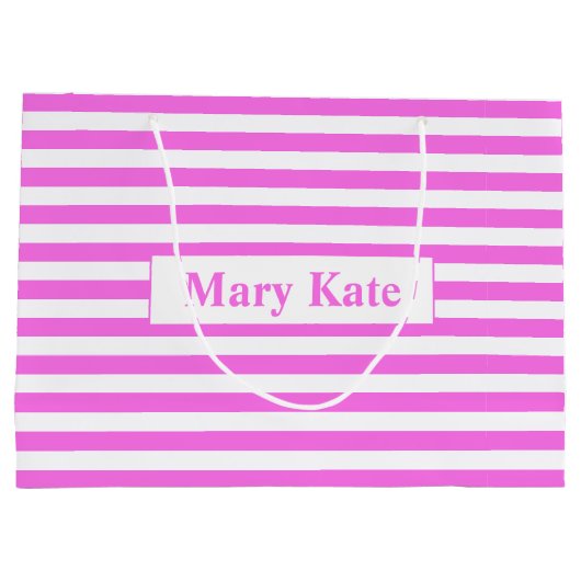 Aangepaste naam Roze/Witte Strepen Groot Cadeauzakje (Achterkant)