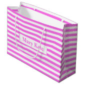 Aangepaste naam Roze/Witte Strepen Groot Cadeauzakje (Voorkant Gekanteld)