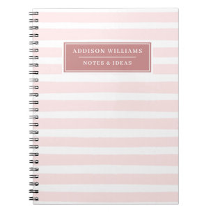 Aangepaste naam Roze Witte Stripe Patroon Notitieboek