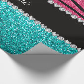 Aangepaste naam roze zebra turquoise glitter cadeaupapier (Hoek)