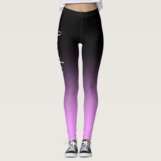 Aangepaste naam roze zwart ombre afbeelding leggings (Voorkant)