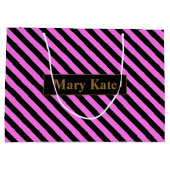 Aangepaste naam Roze/Zwart Strepen Groot Cadeauzakje (Achterkant)