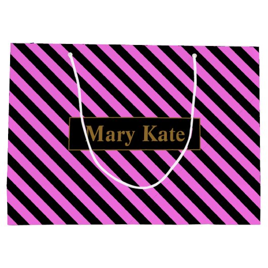 Aangepaste naam Roze/Zwart Strepen Groot Cadeauzakje (Achterkant)