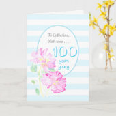 Aangepaste naam Rozen en strepen 100e verjaardag Kaart (Gele Bloem)