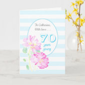 Aangepaste naam Rozen en Stripes 70e verjaardag Kaart (Gele Bloem)