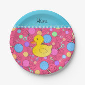 Aangepaste naam rubbereend roze baby papieren bordje (Voorkant)
