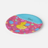 Aangepaste naam rubbereend roze baby papieren bordje (Gekanteld)