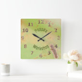 Aangepaste naam: Rustic Garage Workshop Green Pati Vierkante Klok (Huis)