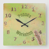 Aangepaste naam: Rustic Garage Workshop Green Pati Vierkante Klok (Voorkant)