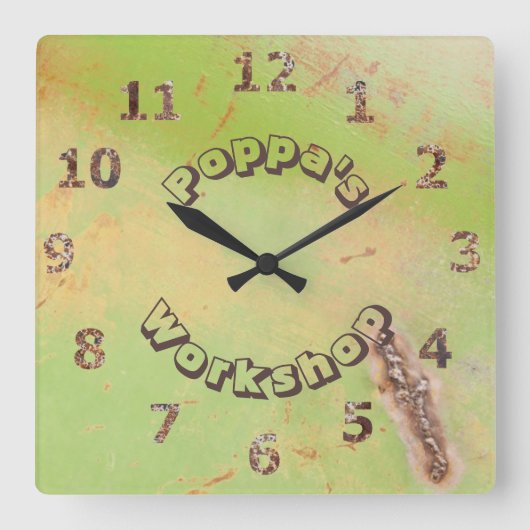 Aangepaste naam: Rustic Garage Workshop Green Pati Vierkante Klok (Voorkant)