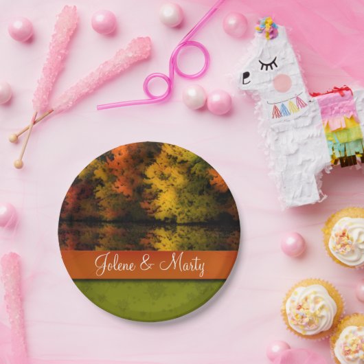 Aangepaste naam Rustic Wedding Herfst Scene op maa Papieren Bordje (Feest)