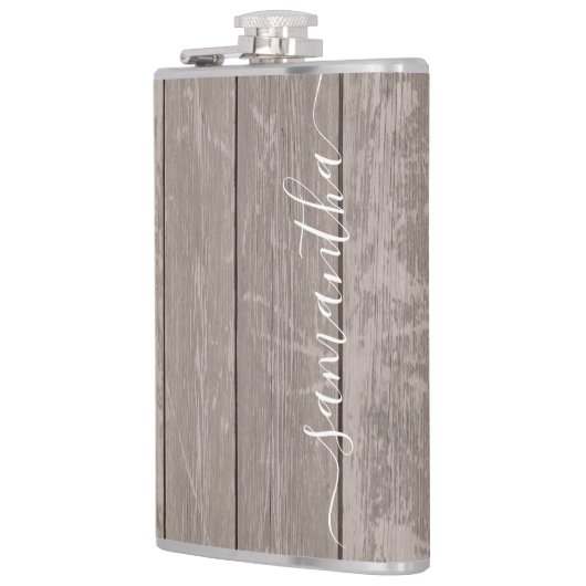 Aangepaste Naam Rustiek Elegant Teruggewonnen Hout Heupfles (Links)