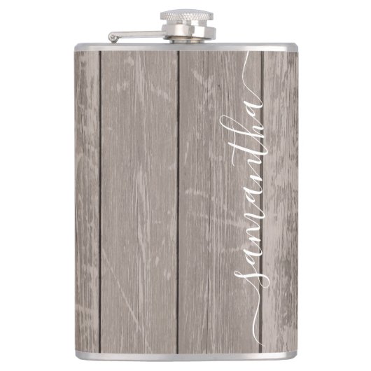 Aangepaste Naam Rustiek Elegant Teruggewonnen Hout Heupfles (Voorkant)