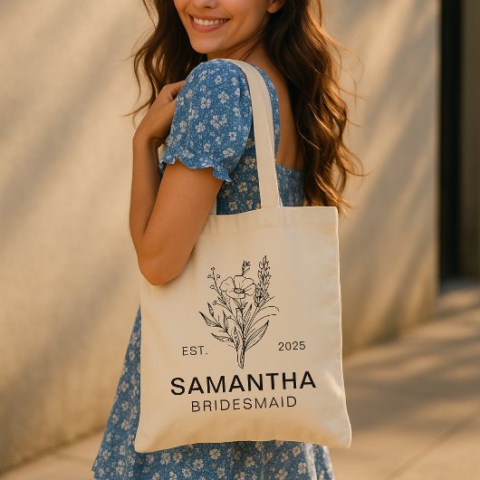 Aangepaste naam rustieke bloem bruidsmeisjesfeest  tote bag