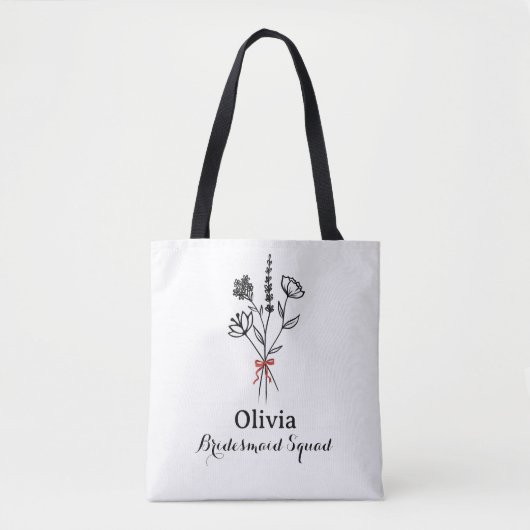 Aangepaste Naam, Rustieke Bloemenboog, Bruidsmeisj Tote Bag (Voorkant)
