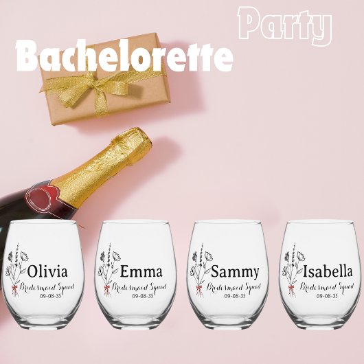 Aangepaste Naam, Rustieke Bloemenboog, Bruidsmeisj Wijnglas Zonder Voet