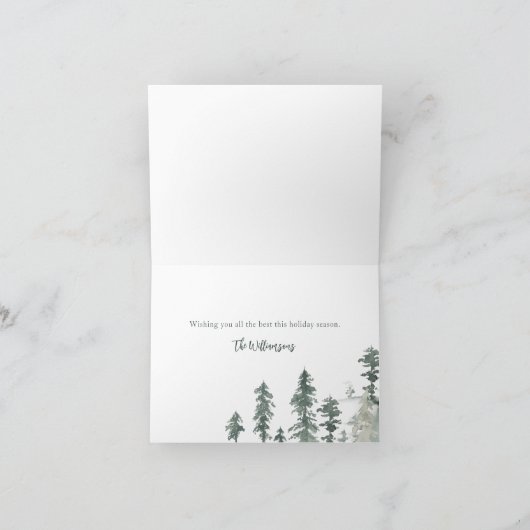 Aangepaste Naam Rustieke Blokhut Aquarel Bos Groen Feestdagen Kaart (Binnen)