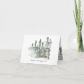 Aangepaste Naam Rustieke Blokhut Aquarel Bos Groen Feestdagen Kaart (Voorkant)