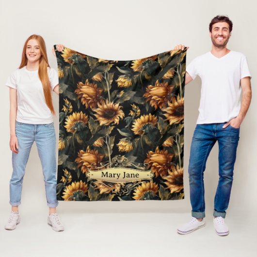 Aangepaste Naam Rustieke Zonnebloem Waterverf Ar Fleece Deken (In situ)