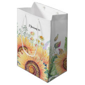 Aangepaste naam | Rustige zonnebloemen bruiloft Medium Cadeauzakje (Voorkant Gekanteld)