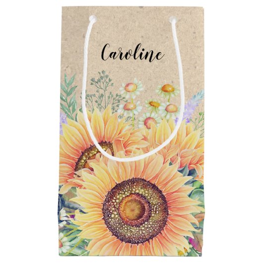 Aangepaste naam | Rustige zonnebloemen Weddenschap Klein Cadeauzakje (Voorkant)