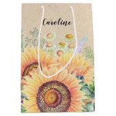 Aangepaste naam | Rustige zonnebloemen Weddenschap Medium Cadeauzakje (Voorkant)