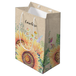 Aangepaste naam | Rustige zonnebloemen Weddenschap Medium Cadeauzakje