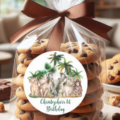 Aangepaste naam Safari Dieren Palmbomen Ronde Sticker