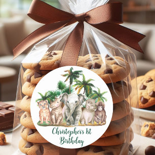 Aangepaste naam Safari Dieren Palmbomen Ronde Sticker