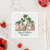 Aangepaste naam Safari Dieren Palmbomen Verjaardag Servet (Insitu)