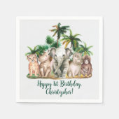 Aangepaste naam Safari Dieren Palmbomen Verjaardag Servet (Voorkant)