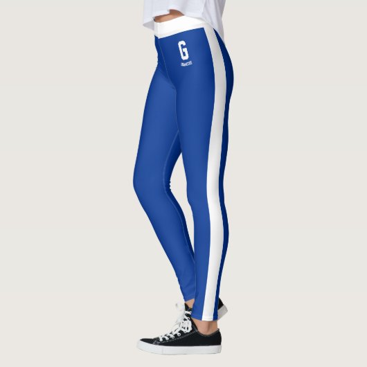 Aangepaste naam saffierblauw-wit gestreepte monogr leggings (Links)