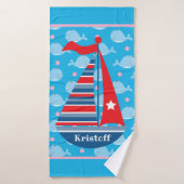 Aangepaste naam Sailboat Kind Boy's Bath Towel Badhanddoek (Badhanddoek)