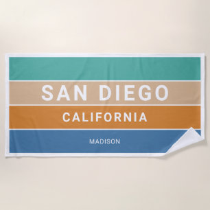 Aangepaste naam San Diego / JOUW TEKST Strandlaken