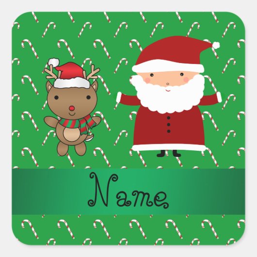 Aangepaste naam santa groene snoepsnoeren vierkante sticker (Voorkant)