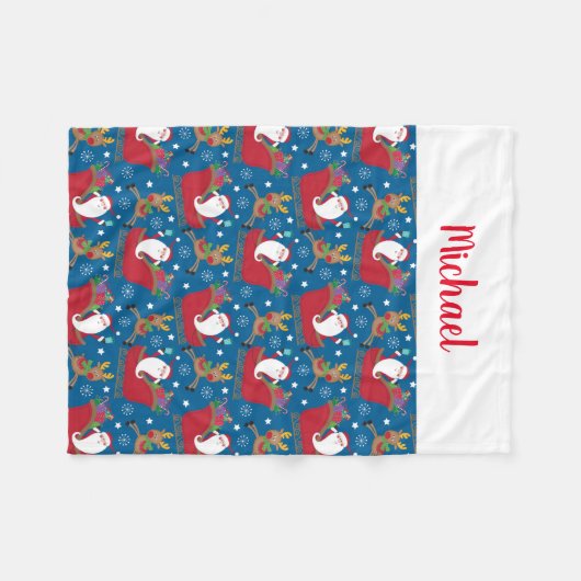 Aangepaste naam Santa Reindeer Aangepast kerstfees Fleece Deken (Voorkant (Horizontaal))