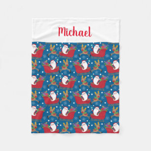 Aangepaste naam Santa Reindeer Aangepast kerstfees Fleece Deken