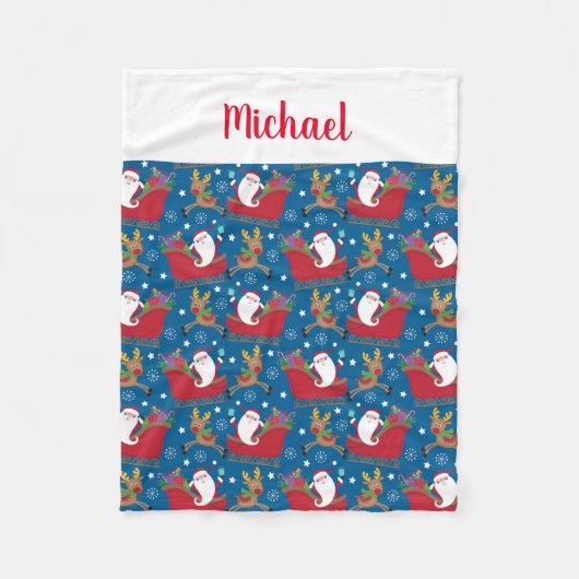 Aangepaste naam Santa Reindeer Aangepast kerstfees Fleece Deken (Voorkant)