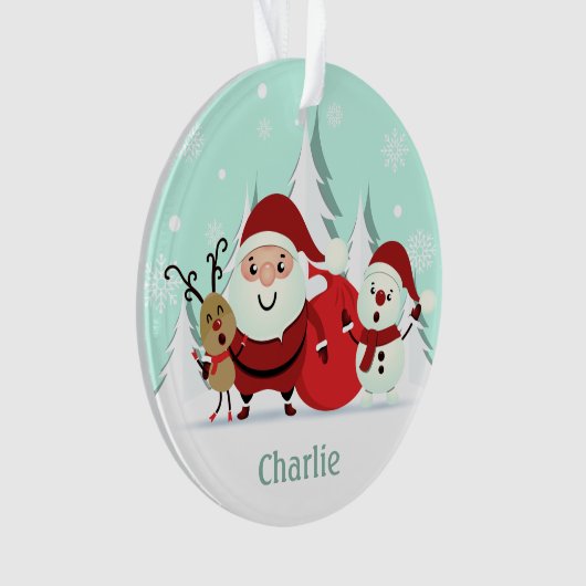 Aangepaste naam Santa, Reindeer en Snowman Ornament (voorkant)