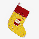 Aangepaste naam santa yellow candy canes kleine kerstsok (Voorkant (Hangend))