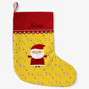 Aangepaste naam santa yellow candy canes kleine kerstsok