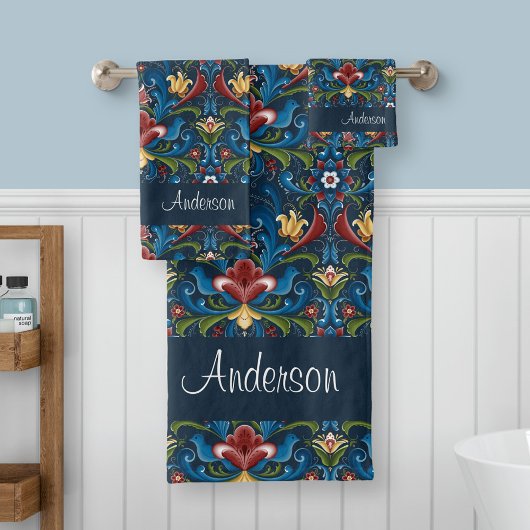 Aangepaste naam Scandinavische volkskunst bloempat Bad Handdoek