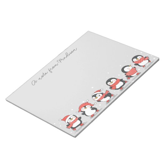 Aangepaste naam schaatspinguïns notitieblok (Schuin)