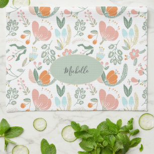 Aangepaste naam schattig botanisch pastelpatroon theedoek