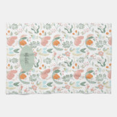 Aangepaste naam schattig botanisch pastelpatroon theedoek (Horizontaal)