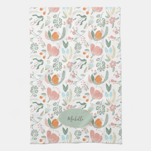Aangepaste naam schattig botanisch pastelpatroon theedoek (Verticaal)