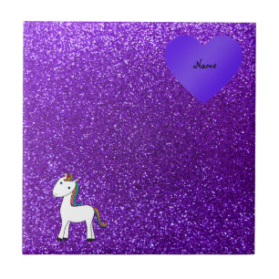 Aangepaste naam schattig eenhoorn paars glitter ha tegeltje