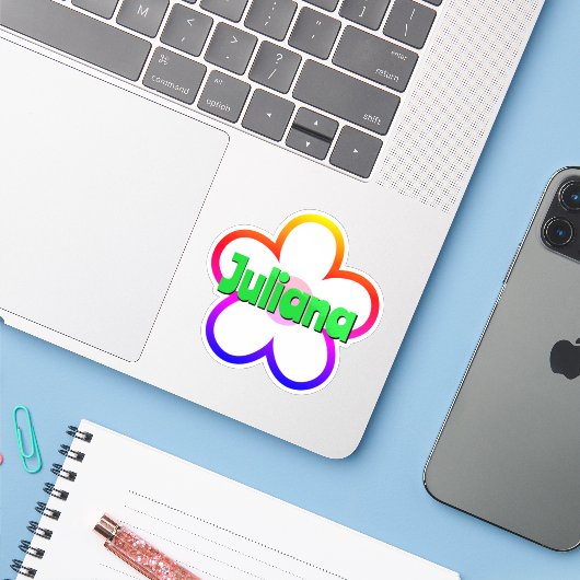 Aangepaste naam Schattig Madeliefje Bloem Omlijnin Sticker (Laptop met iPhone)