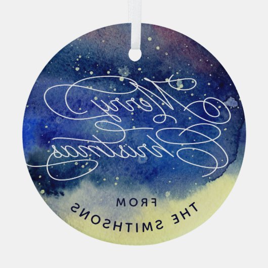 Aangepaste naam Schattig Navyblauw Prettig Kerstfe Glas Ornament (Achterkant)