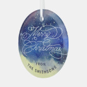 Aangepaste naam Schattig Navyblauw Prettig Kerstfe Glas Ornament (Voorkant links)